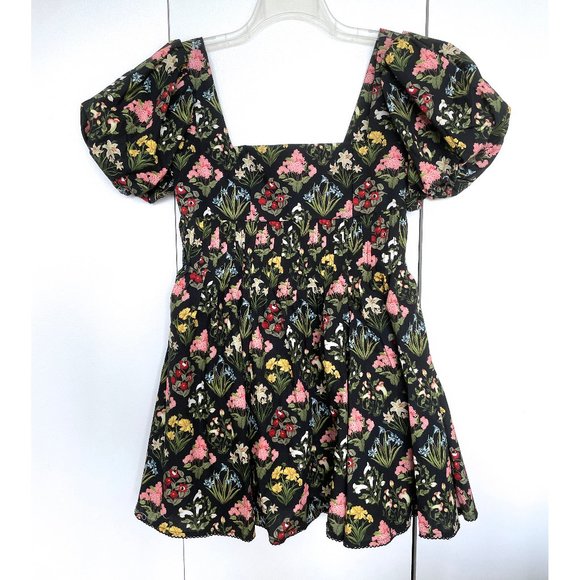 NWT Agua Bendita Caramelo Magdalena Night Cotton Mini Dress Black Floral Print M - Picture 2 of 12